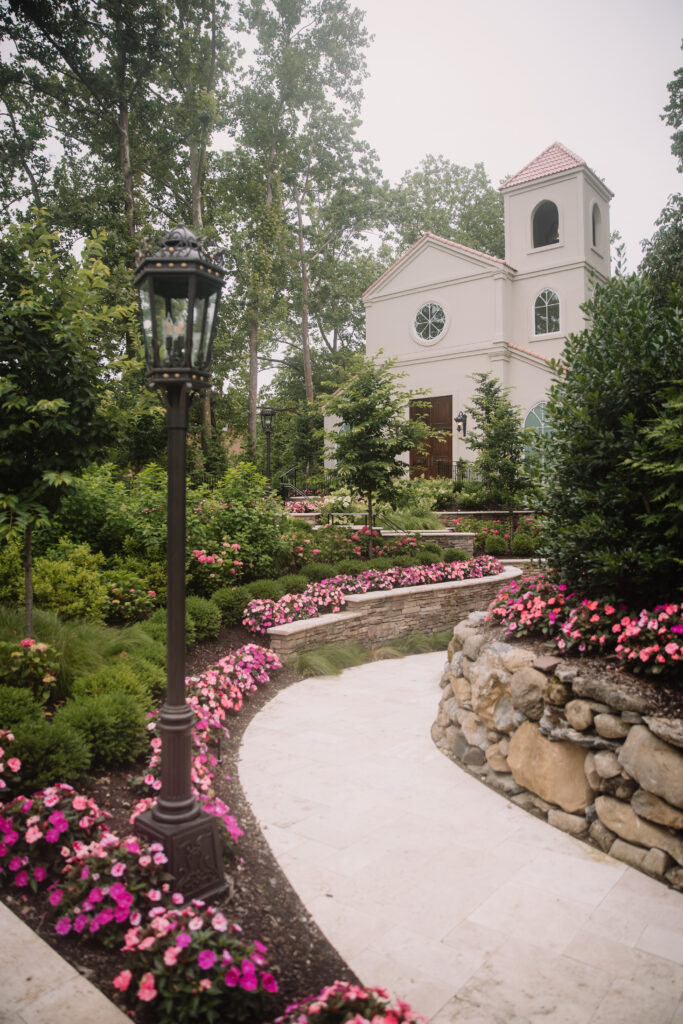 Nanina’s in the Park wedding venue gardens and Tuscan chapel in early summer