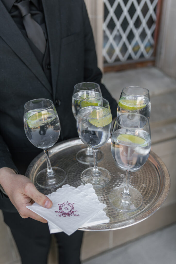 Custom monogrammed cocktail napkins for an elegant Long Island wedding